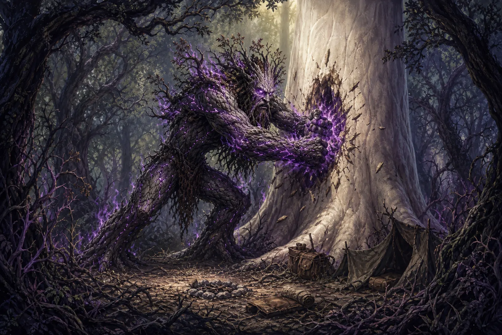 The treant at the trunk — The corrupted treant strikes the unblemished bark again.
